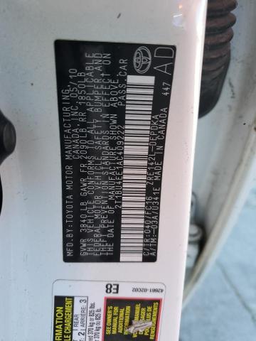 2T1BU4EE1AC409222 - 2010 TOYOTA COROLLA BASE WHITE photo 12