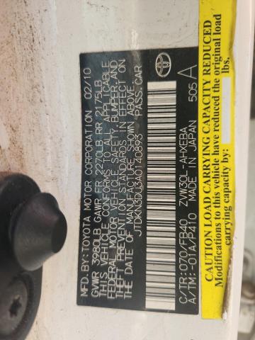 JTDKN3DU3A0140893 - 2010 TOYOTA PRIUS Ağ foto 12