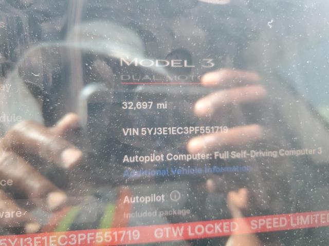 5YJ3E1EC3PF551719 - 2023 TESLA MODEL 3 Ақ фото 9