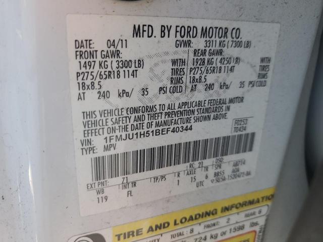 1FMJU1H51BEF40344 - 2011 FORD EXPEDITION XLT WHITE photo 13