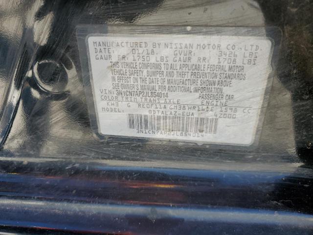 3N1CN7AP2JL854014 - 2018 NISSAN VERSA S BLACK photo 12