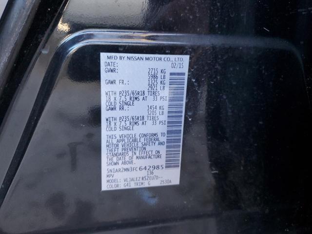 5N1AR2MN3FC642985 - 2015 NISSAN PATHFINDER S BLACK photo 12