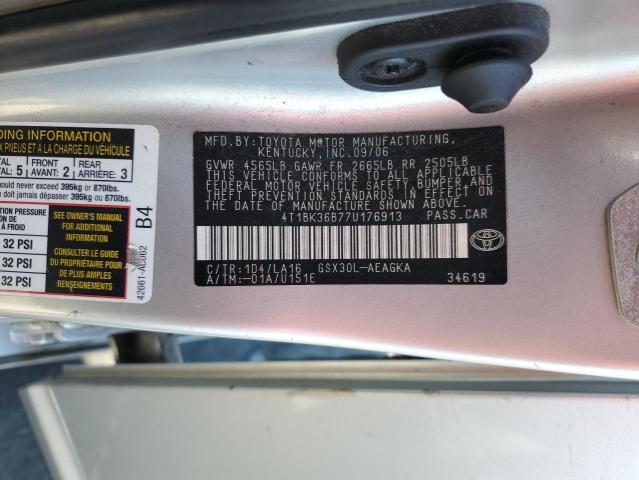 4T1BK36B77U176913 - 2007 TOYOTA AVALON XL ვერცხლისფერი ფოტო 12