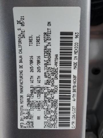 3TMCZ5AN3MM425502 - 2021 TOYOTA TACOMA DOUBLE CAB 银色 照片 12