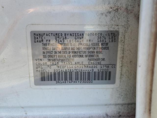 3N1AB7APXKY230000 - 2019 NISSAN SENTRA S 白色 照片 12