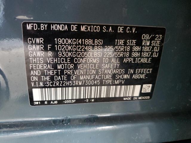 3CZRZ2H53RM730045 - 2024 HONDA HR-V SPORT GRAY photo 12