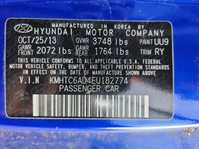 KMHTC6AD4EU182774 - 2014 HYUNDAI VELOSTER BLUE photo 13
