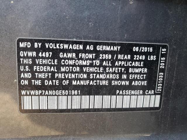 WVWBP7AN0GE501961 - 2016 VOLKSWAGEN CC BASE GRAY photo 12