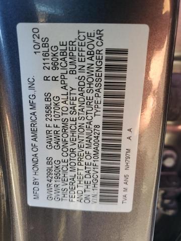 1HGCV1F10MA004278 - 2021 HONDA ACCORD LX 灰色 照片 13