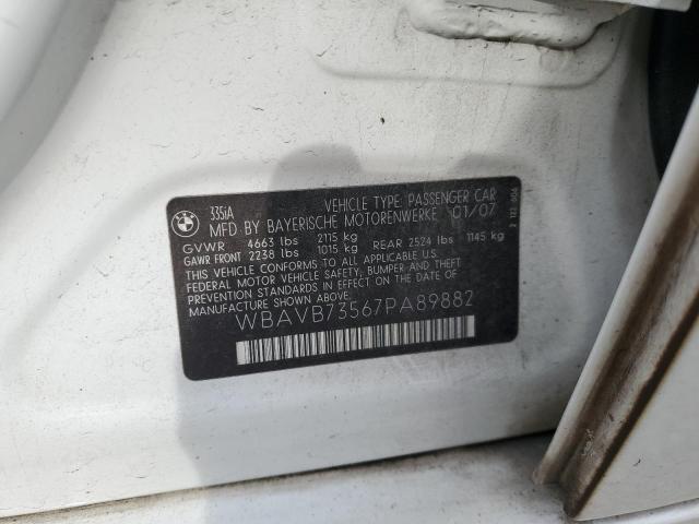 WBAVB73567PA89882 - 2007 BMW 335 I WHITE photo 12