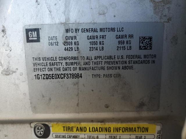 1G1ZD5E0XCF378984 - 2012 CHEVROLET MALIBU 2LT SILVER photo 12