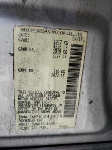 1N4AL3AP7JC243478 - 2018 NISSAN ALTIMA 2.5 Gümüş foto 12