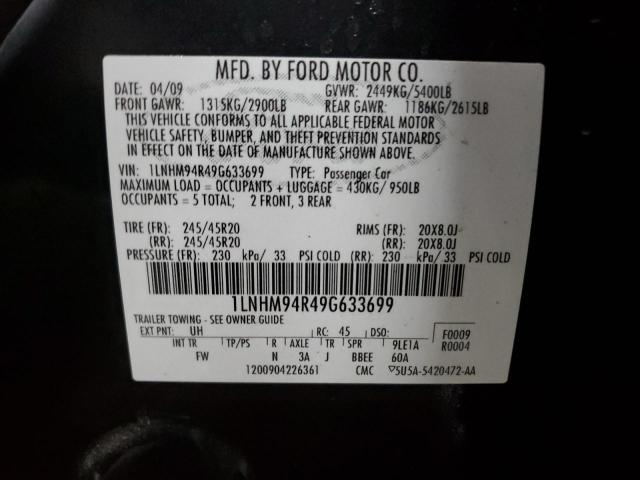 1LNHM94R49G633699 - 2009 LINCOLN MKS BLACK photo 12