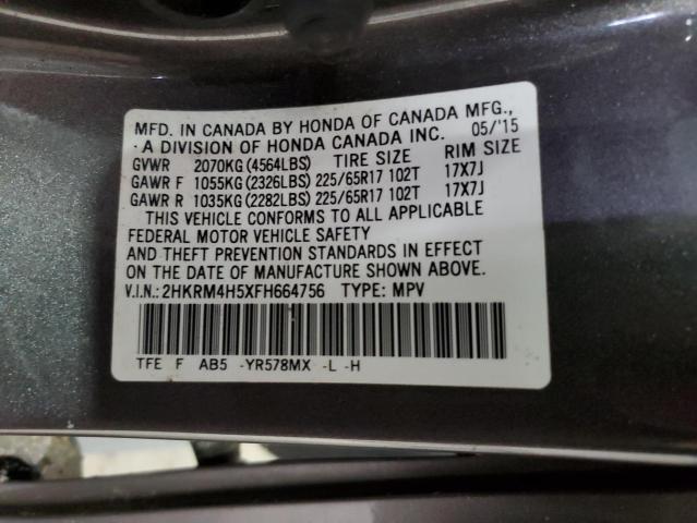 2HKRM4H5XFH664756 - 2015 HONDA CR-V EX GRAY photo 13