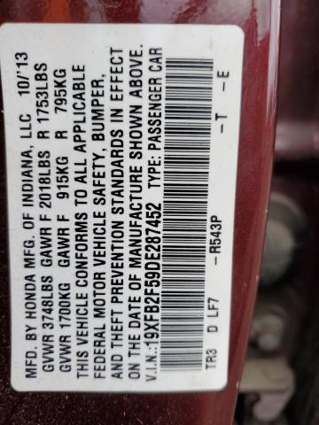19XFB2F59DE287452 - 2013 HONDA CIVIC LX ბურგუნდია ფოტო 12