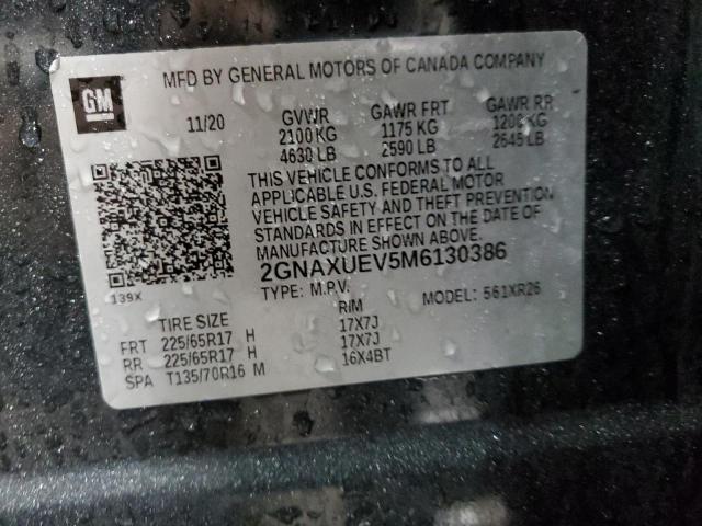 2GNAXUEV5M6130386 - 2021 CHEVROLET EQUINOX LT CHARCOAL photo 14