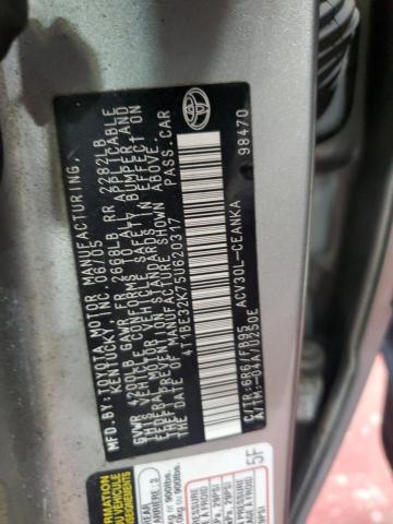 4T1BE32K75U620317 - 2005 TOYOTA CAMRY LE 银色 照片 13