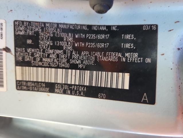 5TDYK3DC1GS719400 - 2016 TOYOTA SIENNA XLE BLUE photo 13