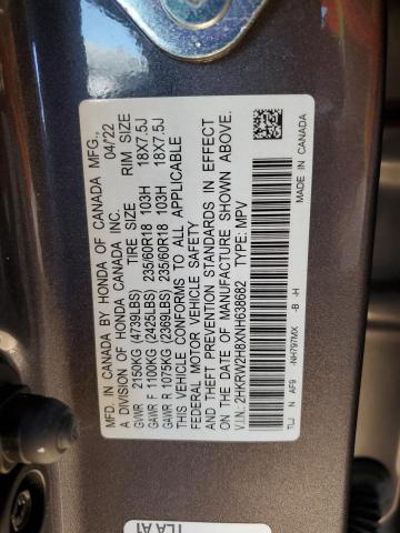2HKRW2H8XNH638682 - 2022 HONDA CR-V EXL GRAY photo 14