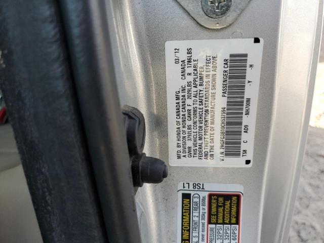 2HGFG3B10CH537594 - 2012 HONDA CIVIC EXL ვერცხლისფერი ფოტო 12