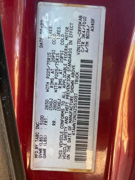 4TAWN72N1XZ551097 - 1999 TOYOTA TACOMA XTRACAB RED photo 10