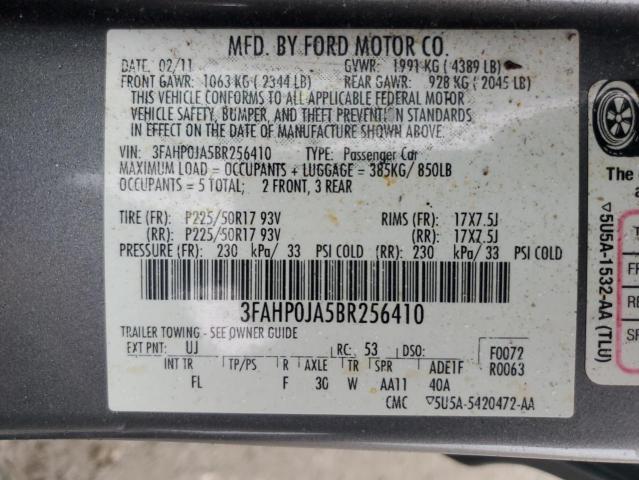 3FAHP0JA5BR256410 - 2011 FORD FUSION SEL ნაცრისფერი ფოტო 12