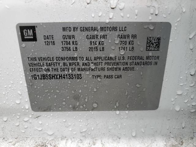 1G1JB5SHXH4133103 - 2017 CHEVROLET SONIC LS WHITE photo 12