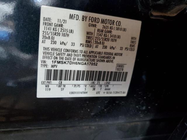 1FMSK7DH6NGA17052 - 2022 FORD EXPLORER XLT Qara foto 12