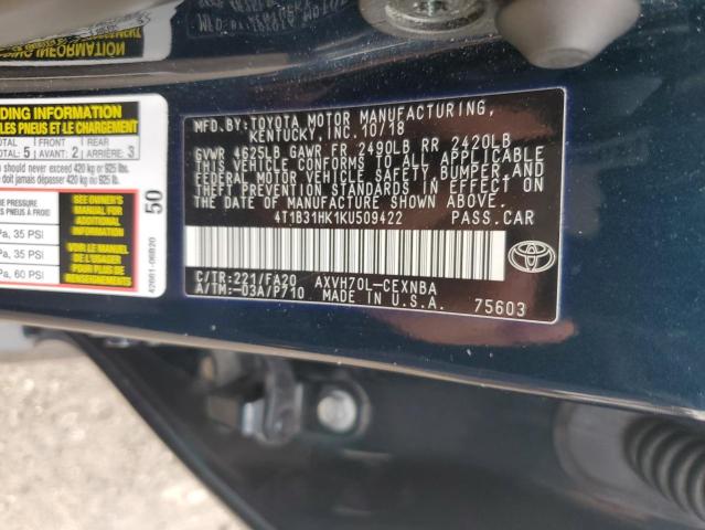 4T1B31HK1KU509422 - 2019 TOYOTA CAMRY LE 蓝色 照片 12