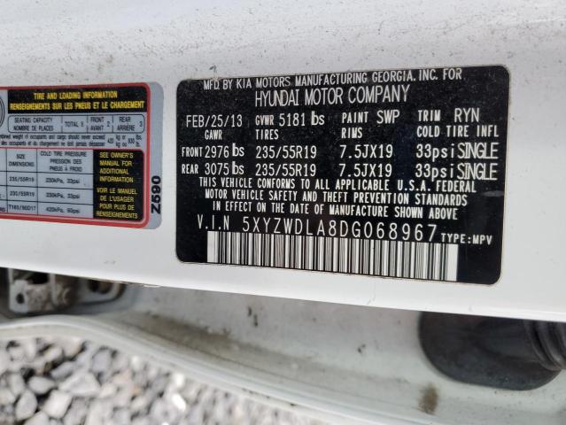 5XYZWDLA8DG068967 - 2013 HYUNDAI SANTA FE S WHITE photo 13