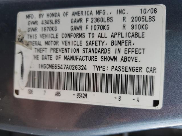1HGCM66547A026324 - 2007 HONDA ACCORD EX BLUE photo 12