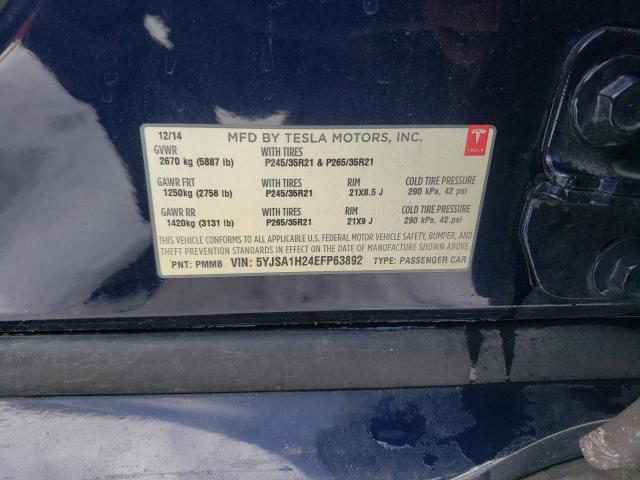 5YJSA1H24EFP63892 - 2014 TESLA MODEL S BLUE photo 12