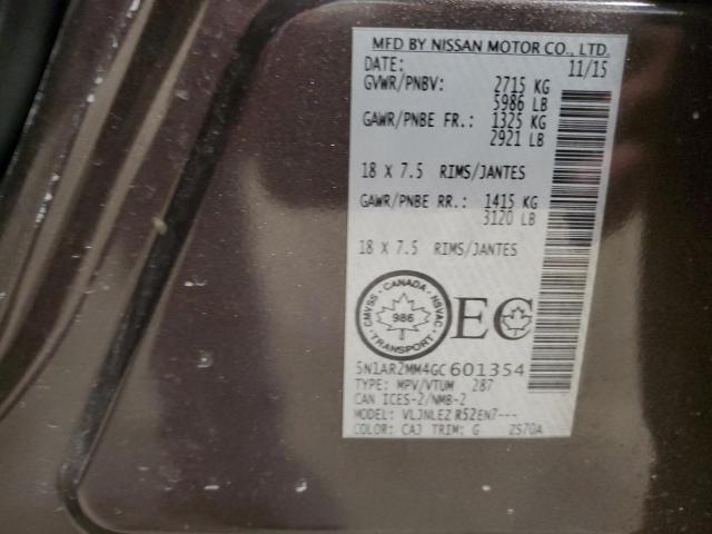 5N1AR2MM4GC601354 - 2016 NISSAN PATHFINDER S Marrón foto 13