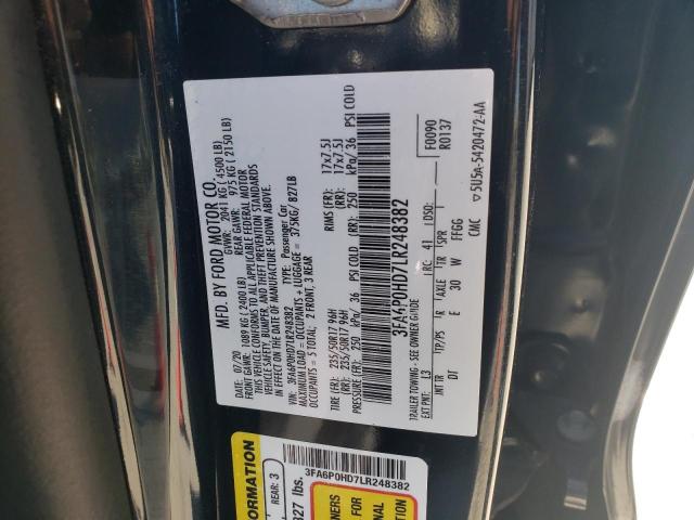 3FA6P0HD7LR248382 - 2020 FORD FUSION SE BLACK photo 12