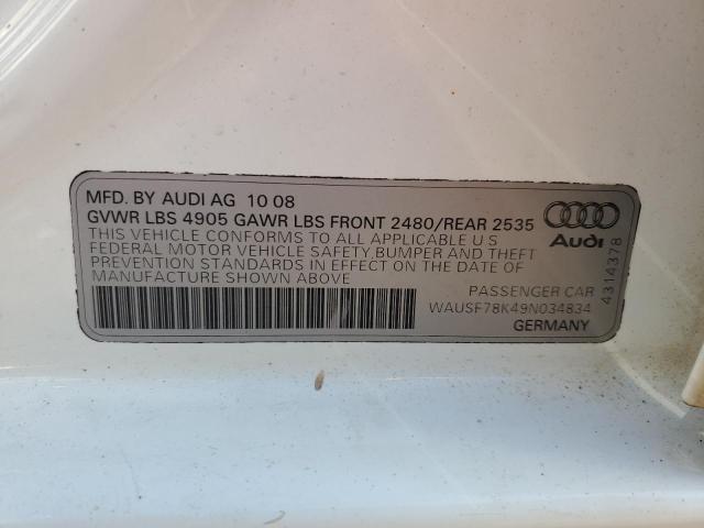 WAUSF78K49N034834 - 2009 AUDI A4 PREMIUM PLUS WHITE photo 13