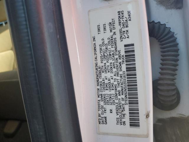 5TEGN92N52Z031633 - 2002 TOYOTA TACOMA DOUBLE CAB PRERUNNER WHITE photo 13