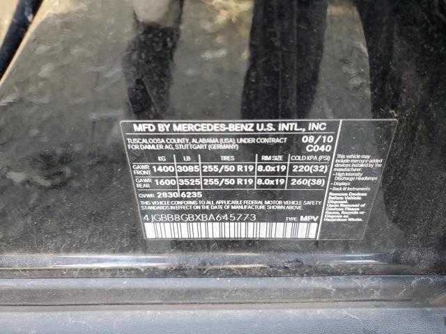 4JGBB8GBXBA645773 - 2011 MERCEDES-BENZ ML 350 4MATIC BLACK photo 13