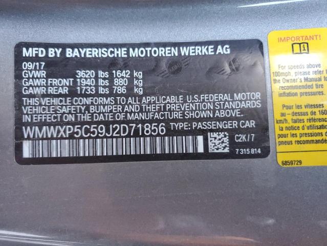 WMWXP5C59J2D71856 - 2018 MINI COOPER GRAY photo 12