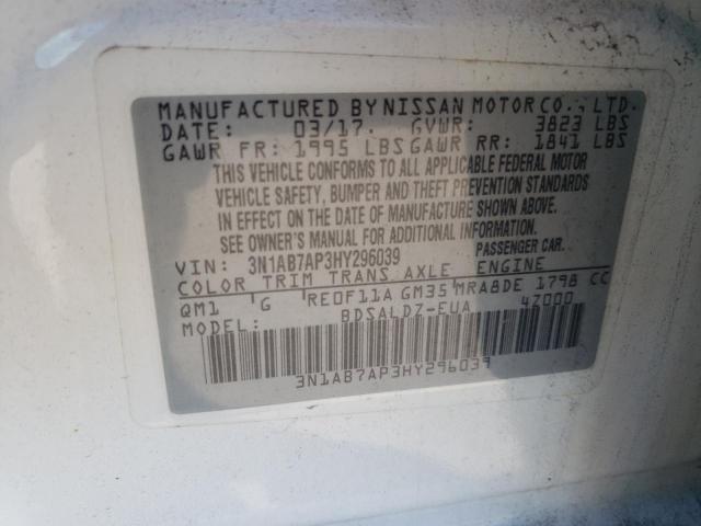 3N1AB7AP3HY296039 - 2017 NISSAN SENTRA S 白色 照片 12