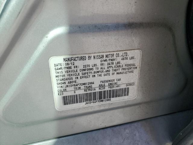 JN1DV6AP7CM812994 - 2012 INFINITI G25 BASE SILVER photo 12