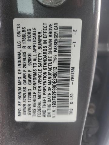 19XFB2F99DE249013 - 2013 HONDA CIVIC EXL ყავისფერი ფოტო 12