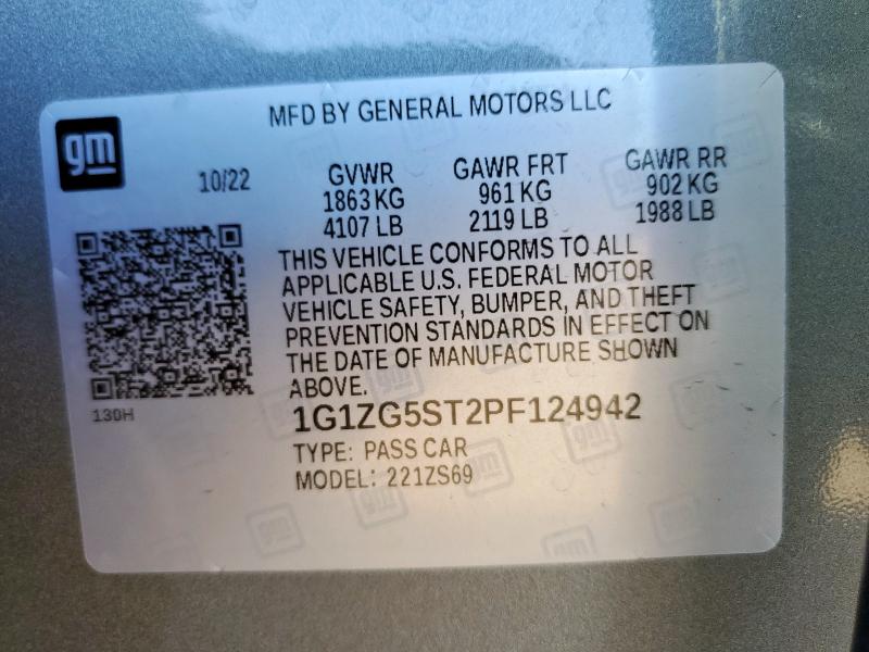 1G1ZG5ST2PF124942 - 2023 CHEVROLET MALIBU RS SILVER photo 12