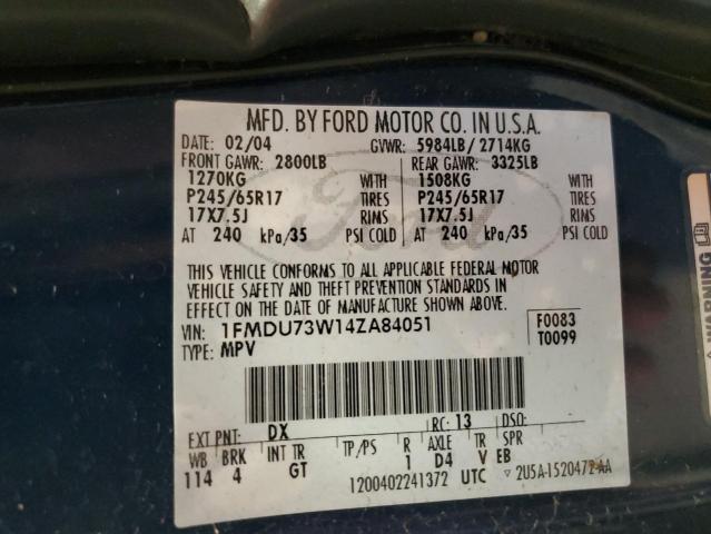 1FMDU73W14ZA84051 - 2004 FORD EXPLORER XLT Mavi foto 13