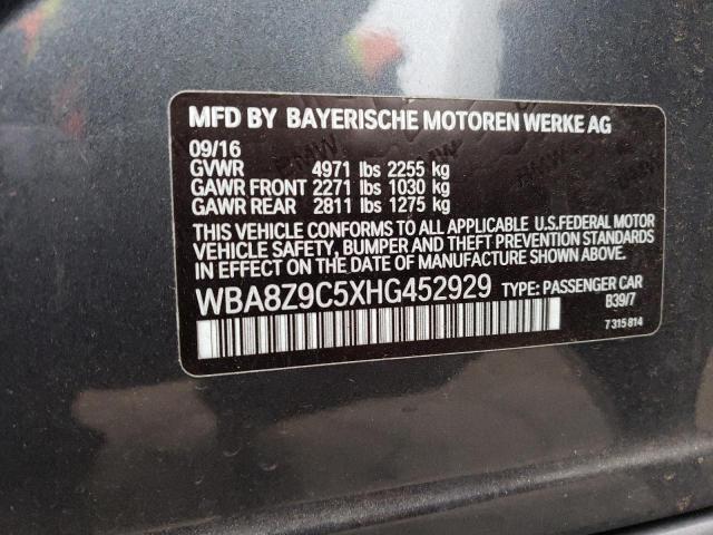 WBA8Z9C5XHG452929 - 2017 BMW 330 XIGT GRAY photo 12
