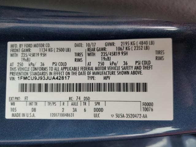 1FMCU9J93JUA42817 - 2018 FORD ESCAPE TITANIUM Mavi fotoğraf 13