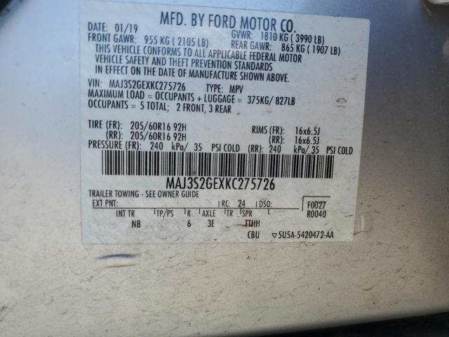 MAJ3S2GEXKC275726 - 2019 FORD ECOSPORT SE ვერცხლისფერი ფოტო 13