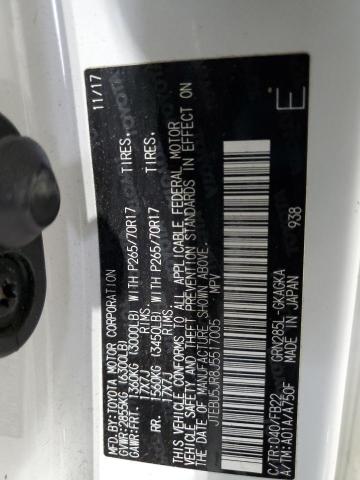 JTEBU5JR8J5517005 - 2018 TOYOTA 4RUNNER SR5/SR5 PREMIUM Biały zdjęcie 13