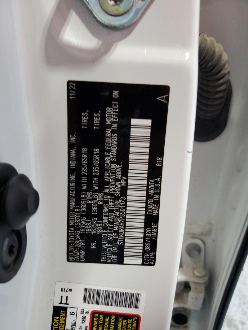 5TDKDRAH7PS501173 - 2023 TOYOTA HIGHLANDER L თეთრი ფოტო 12