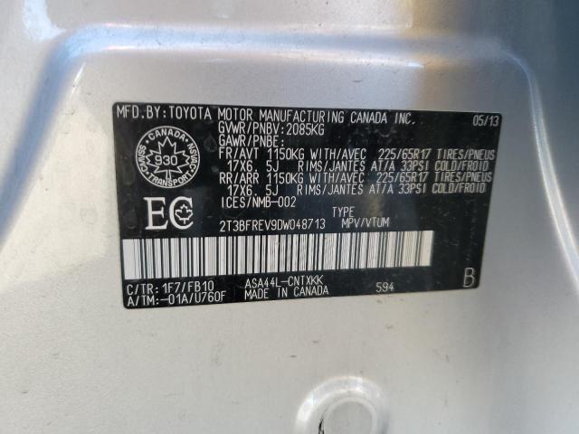 2T3BFREV9DW048713 - 2013 TOYOTA RAV4 LE ვერცხლისფერი ფოტო 13