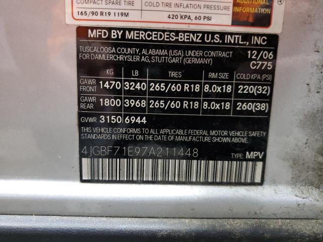 4JGBF71E97A211448 - 2007 MERCEDES-BENZ GL 450 4MATIC SILVER photo 13